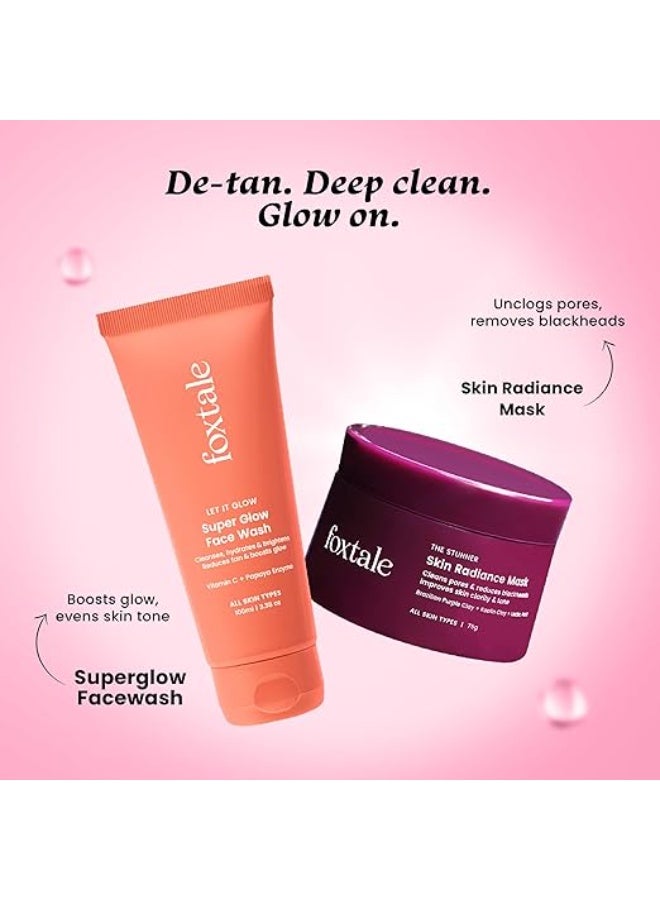 Foxtale Detan and Glow Duo – Face Wash100ml + Skin Radiance Mask 75g | Removes Tan, Brightens, Unclogs Pores | With Vitamin C, Papaya Enzyme, Lactic Acid & Clay | For Radiant, Even-Toned Skin - Image 4
